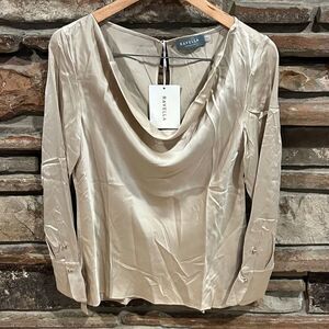 Ravella Claudia 100% Silk Prosecco Gold Cowl Neck Blouse